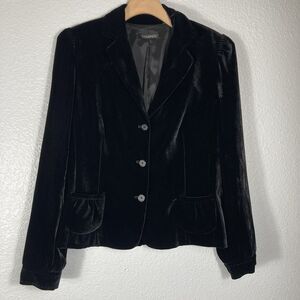 Tahari Velvet Silk Blend Blazer Women’s M Black Rocker Chic Edgy Glam Elegance